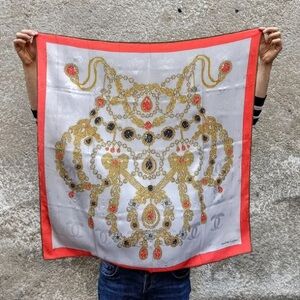 Cartier Must de Cartier Silk Scarf Ivory x Red-Orange Jewel Pattern